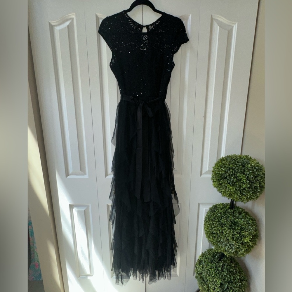 DO+BE Black Maxi Gown with Flutter Cap Sleeves